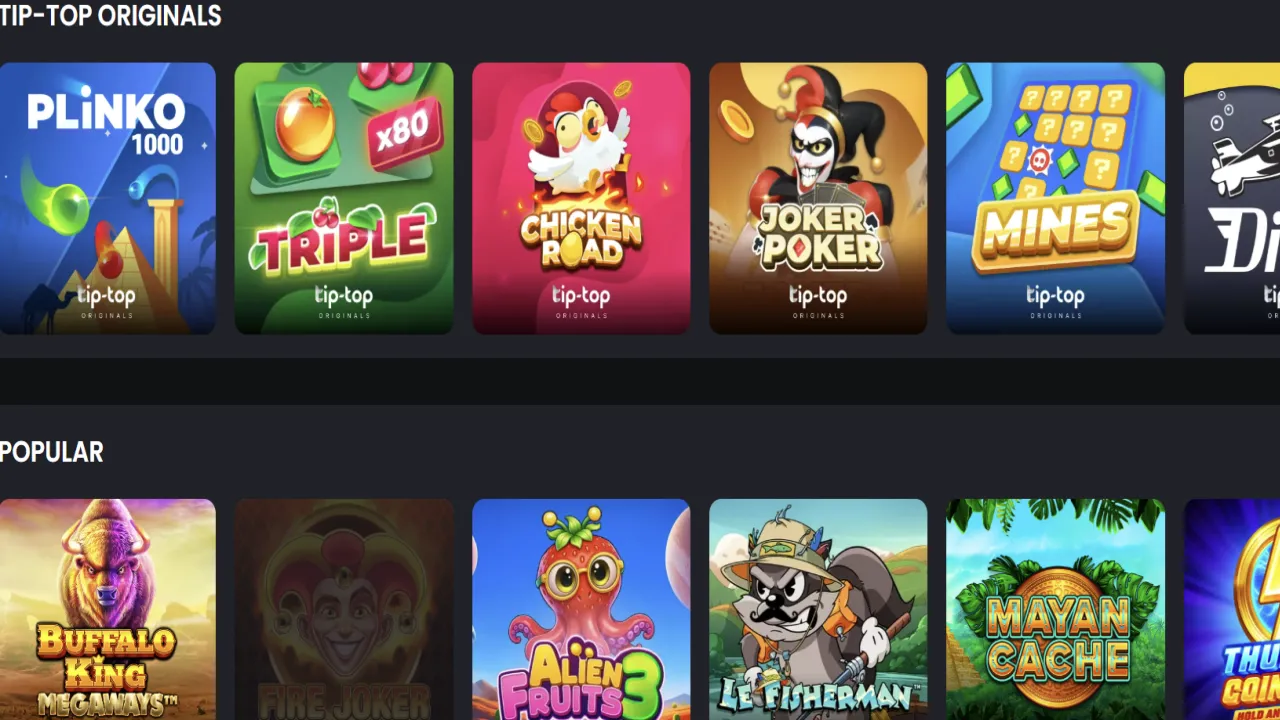 Het spelaanbod van TipTop; casino en sport lopen via hetzelfde account.